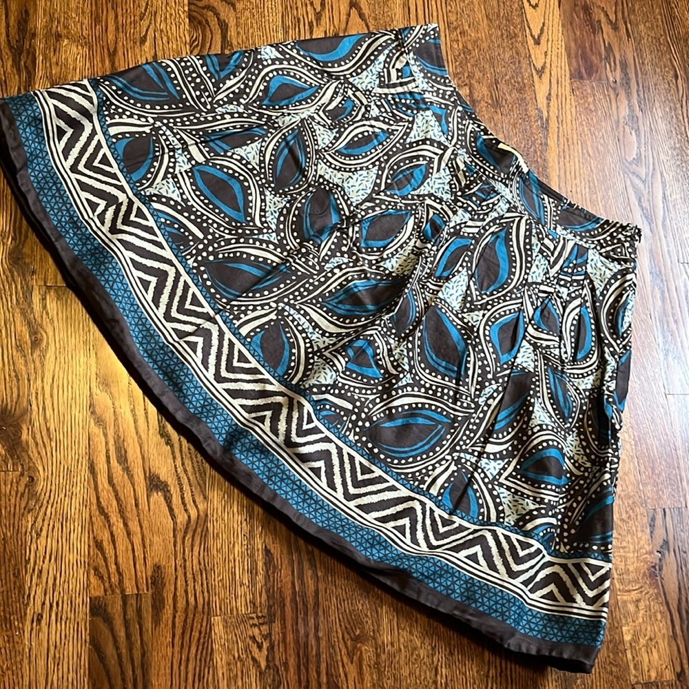 EUC St Johns Bay Midi Skirt Lined Blue Brown 12